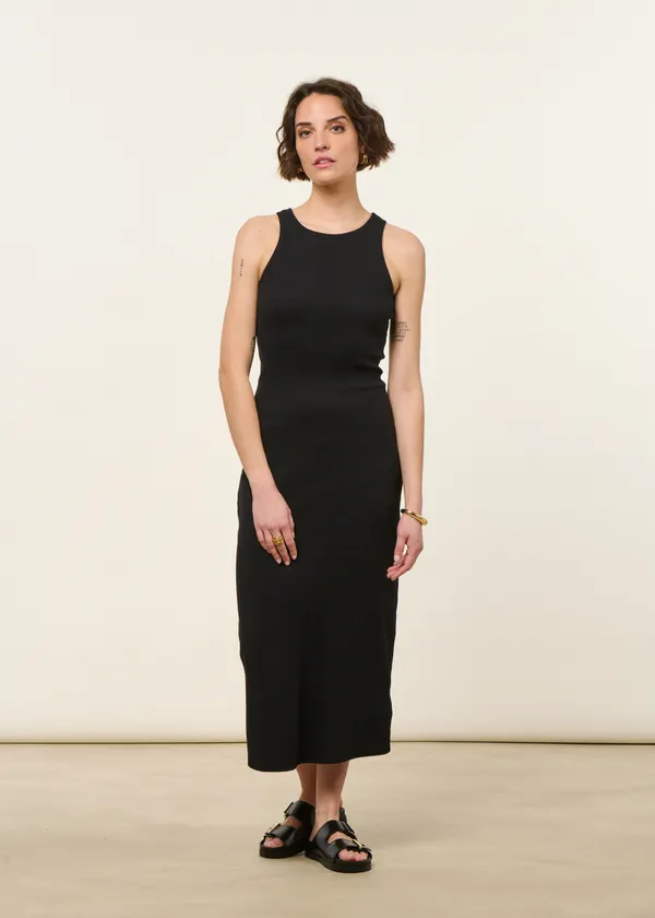 Robe longue côtelée en coton bio | noir "rib dress motala black", Dedicated