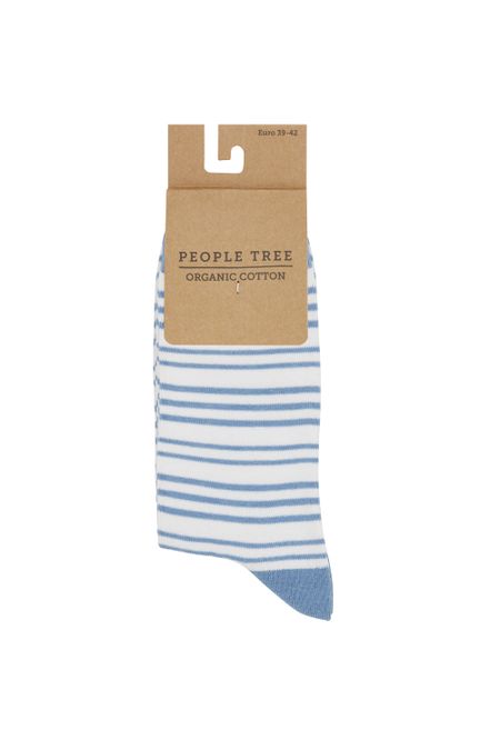 Chaussettes hautes bleues rayées en coton bio - stripe socks