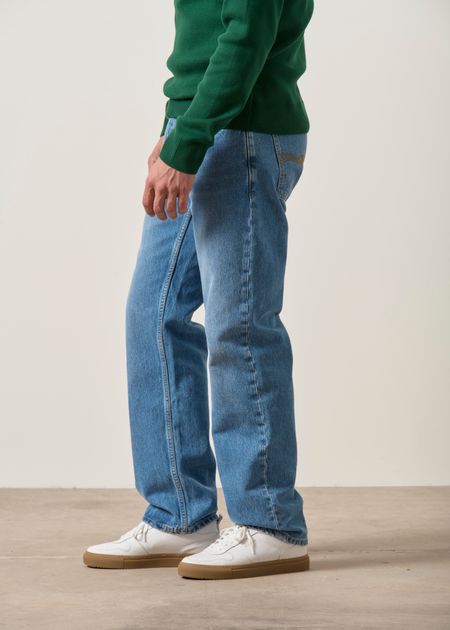 Jean droit large en coton bio | bleu délavé "rad rufus indigo blues" - Nudie Jeans