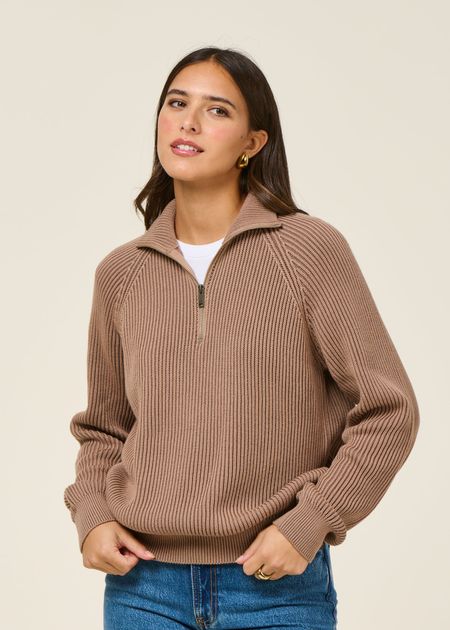 Pull col camionneur en coton bio | marron "troyer vanisé knit sweater - dust-dark cinnamon dust" - Armedangels