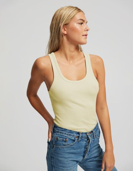Débardeur côtelé en coton bio | jaune "women organic rib tank top soft yellow"