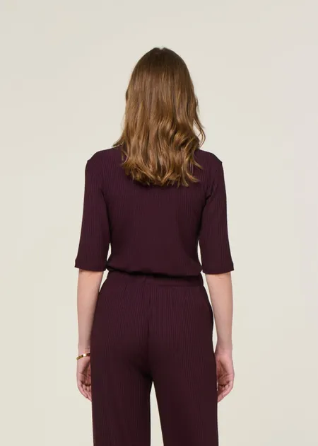 T-shirt côtelé en tencel | aubergine "nina - cherry lacquer", Jan'n June, photo 3