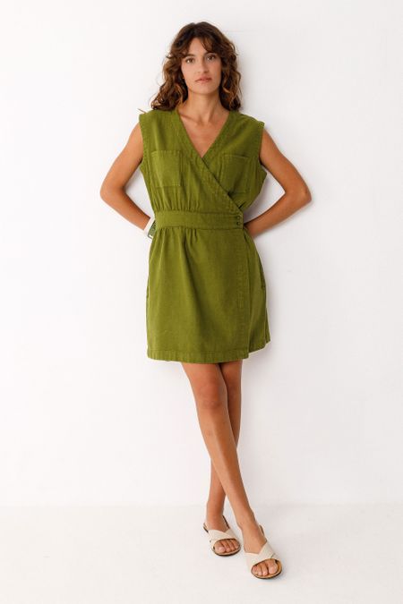 Robe en lin et coton bio | vert "vestido maddi - dark green" - SKFK
