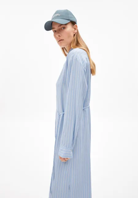 Robe chemise longue en viscose ecovero et lin | bleu "mathaa lino stripes - silky blue-morning sky", Armedangels, photo 4