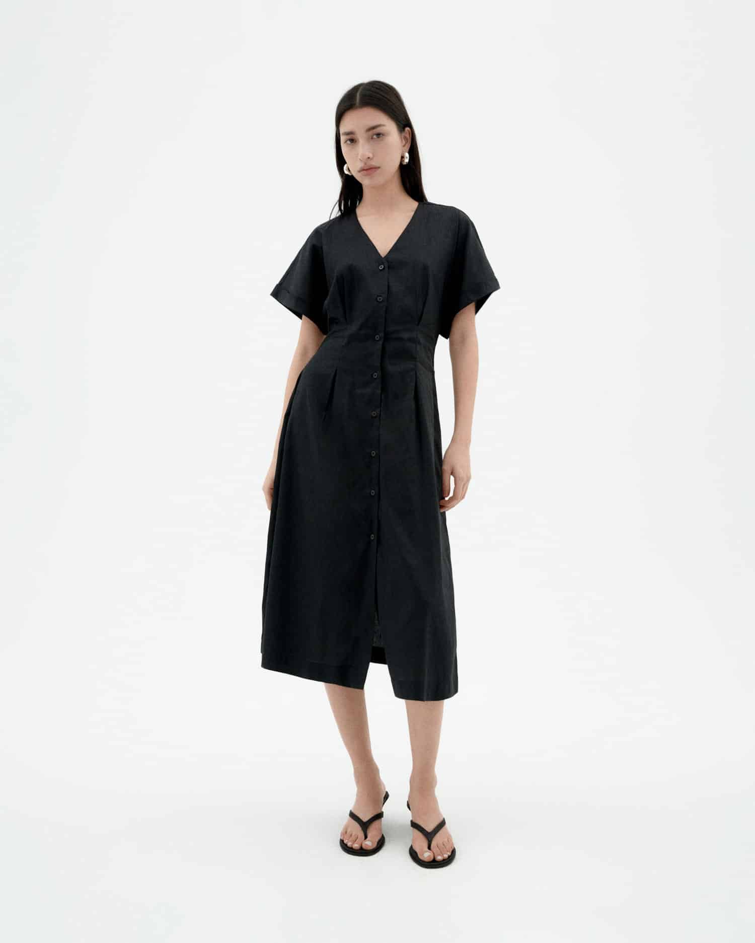 Robe midi en coton bio | noir "black laura dress", Thinking Mu, photo 1