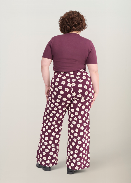 Pantalon ample molleton en coton bio | bordeaux "pauline - merlot flowers", émoi émoi
