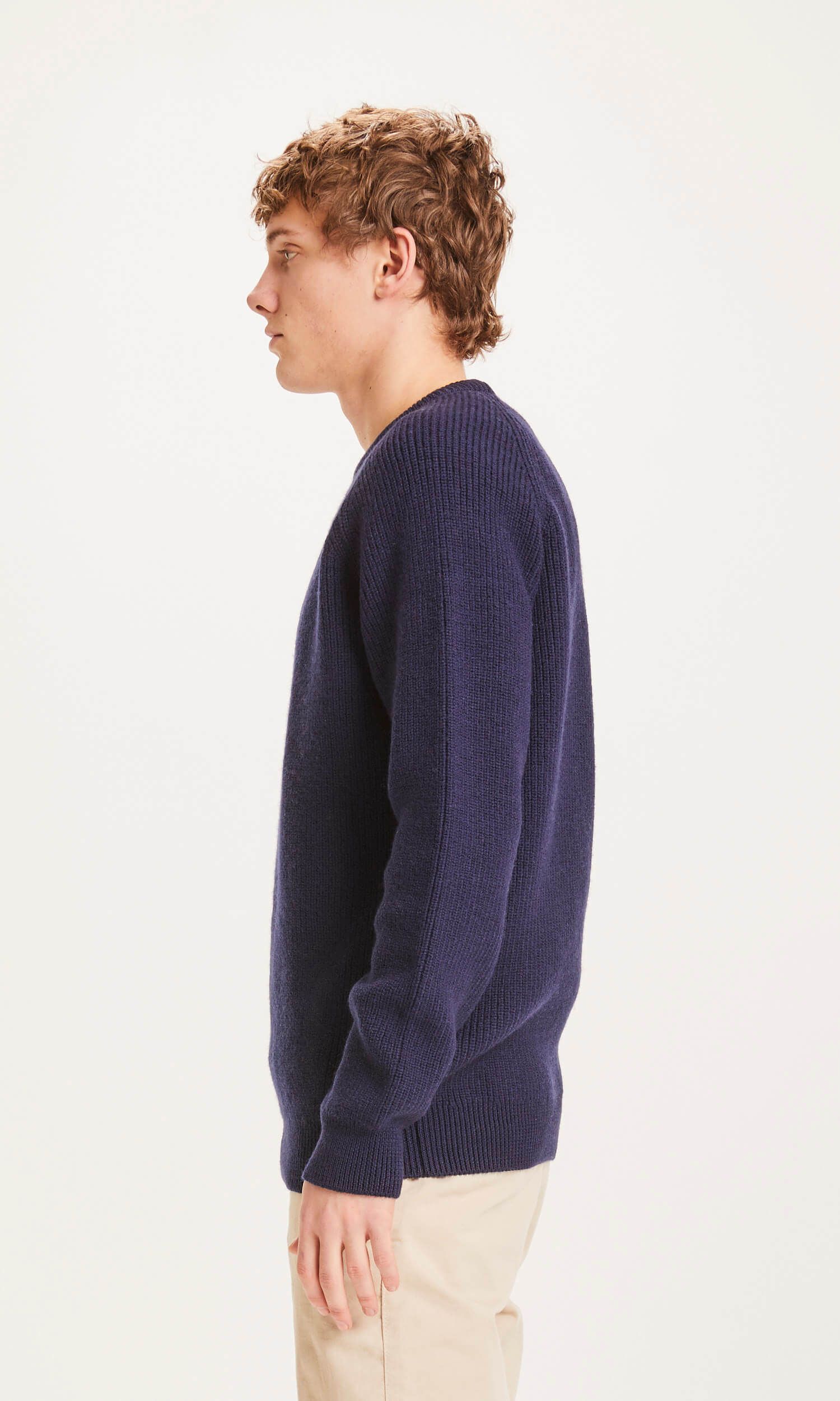 Pull col rond bleu nuit en laine mérinos bio - valley o-neck, Knowledge Cotton Apparel, photo 2