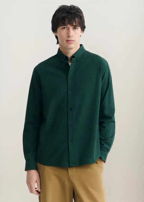 Chemise en coton bio | vert "dark green microvichy ant shirt - green", Thinking Mu
