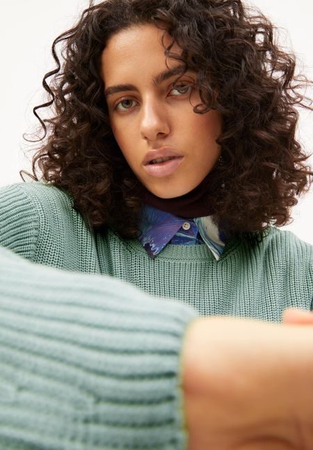 Pull maille col rond vert menthe en coton bio - nuriellaa lint, Armedangels, photo 3