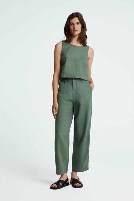 Pantalon callon en lin | vert "Leila - dark forest" - Kings of Indigo