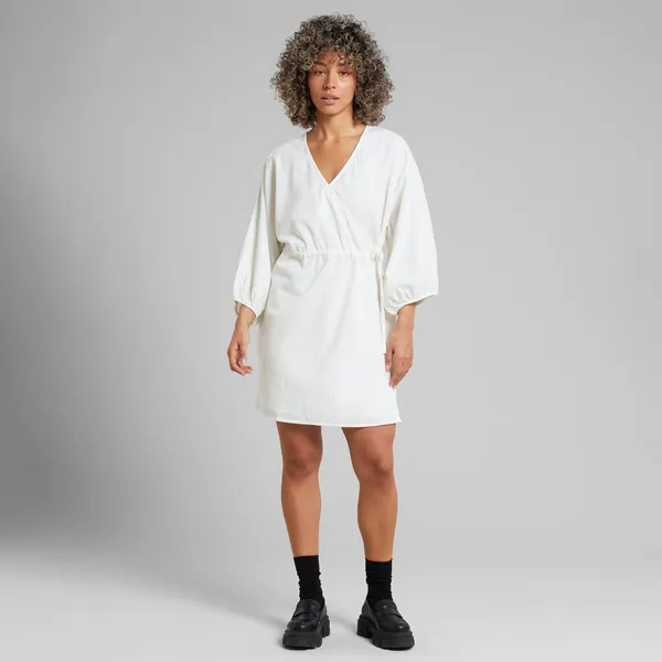 Robe portefeuille en coton bio | blanc "wrap dress ugglan off-white", Dedicated