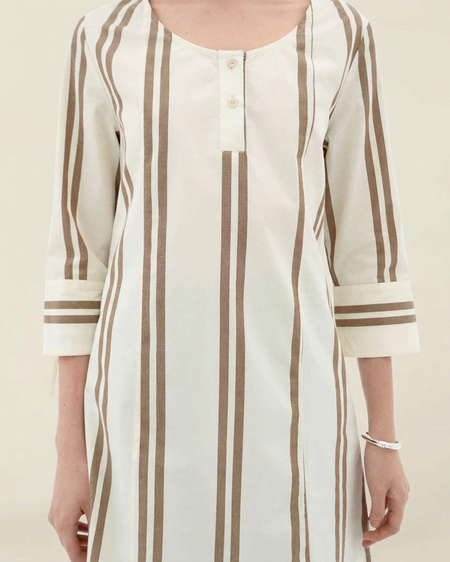 Kleid aus Bio-Baumwolle | Beige "otter polplin stripes maria dress - ecru", Thinking Mu, Foto 2