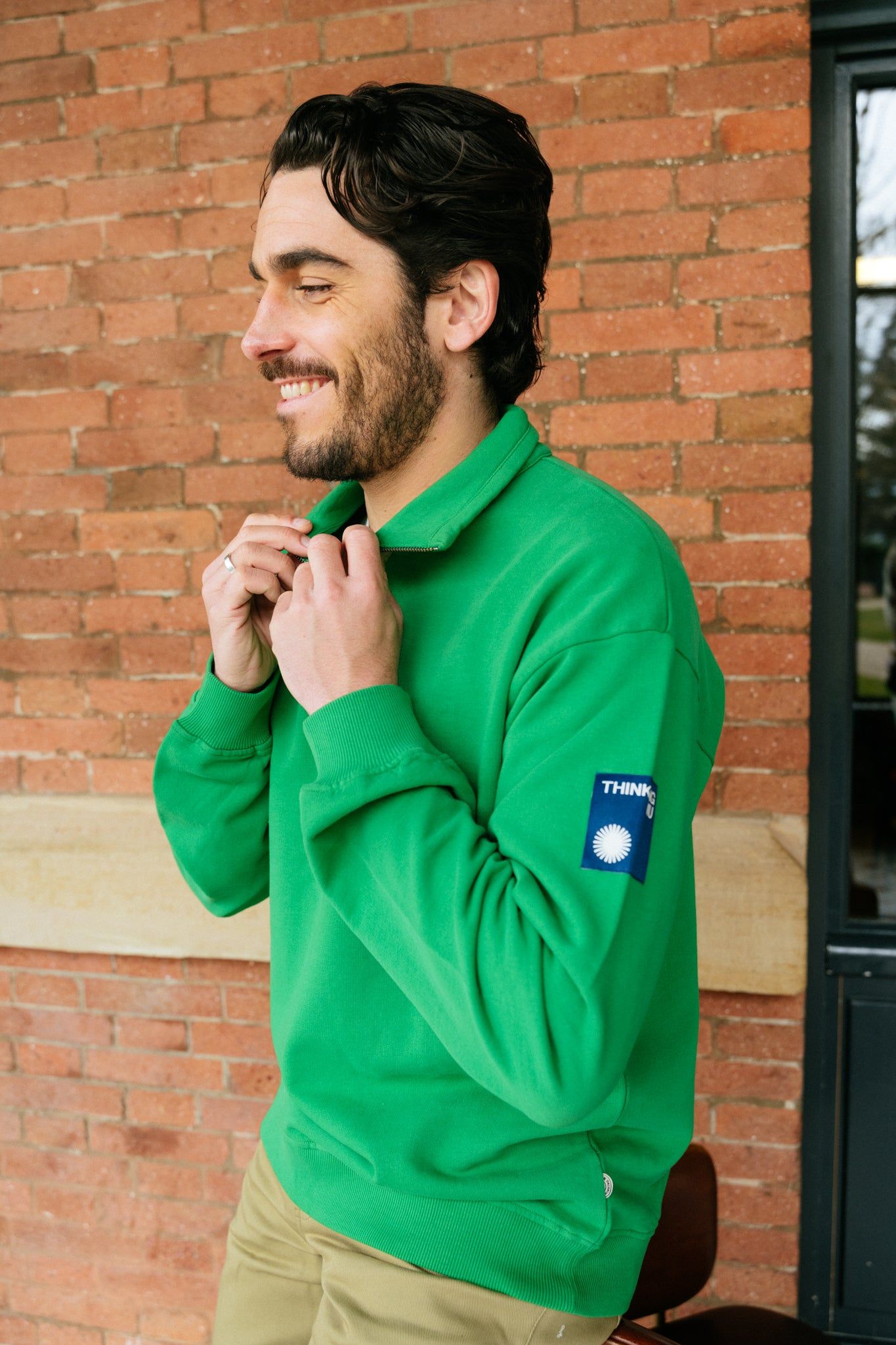 Sweat col zippé vert en coton bio - clover green challenger sweatshirt, Thinking Mu, photo 1