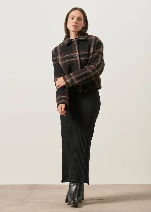 Veste en laine et coton bio | tartan marron, Lanius