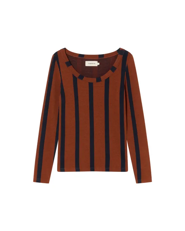 T-shirt manches longues matières recyclées | marron "toasted navy casilda top", Thinking Mu