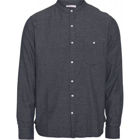 Chemise col mao rayée bleu nuit en coton bio - larch