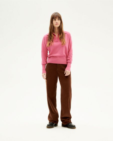Pull col v en laine recyclée | rose "fuscia trash sheena knitted sweater", Thinking Mu, photo 3