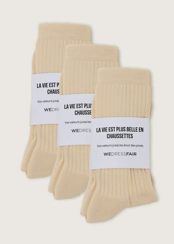 Pack de 3 paires de chaussettes en coton bio | ecru, WeDressFair