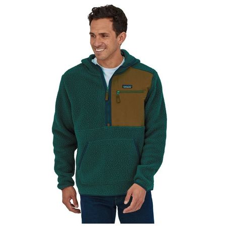 Veste polaire à capuche verte en matière recyclée - retro pile dark borealis green