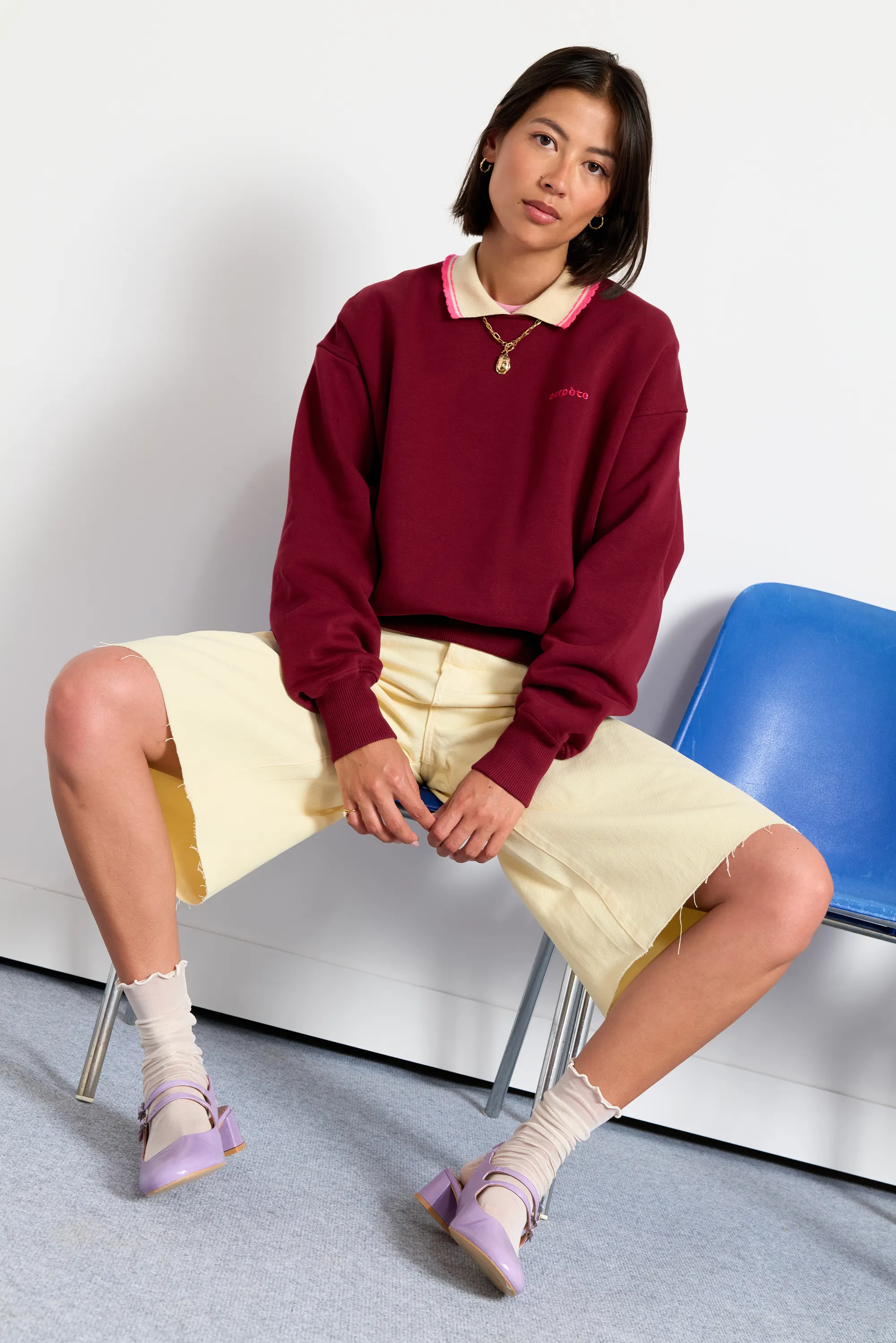 Sweat en coton bio | bordeaux "Geri stripped bordeaux", Perpète, photo 5