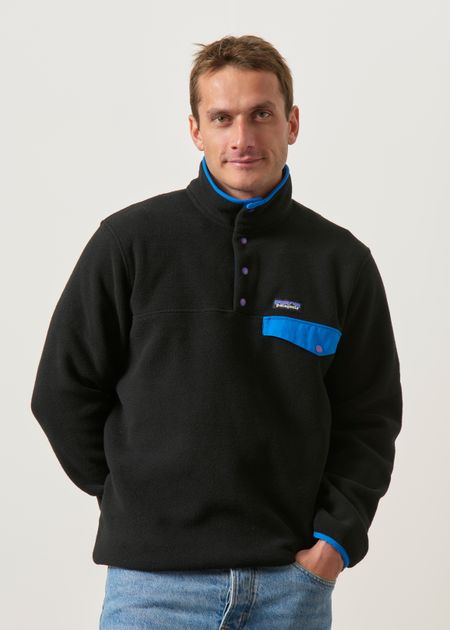 Polaire en matières recyclées | noir et bleu "Lw synch snap-t p/o - blkp" - Patagonia
