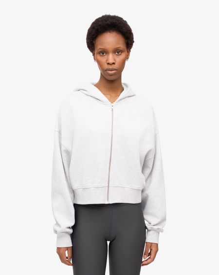 Sweat court zippé en coton bio | gris chiné "organic crop zip hood - snow melange"