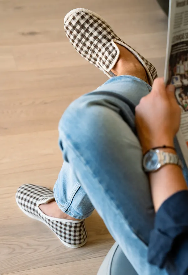 Chaussons en coton biologique | beige "francine carreaux - café crème", Caussun