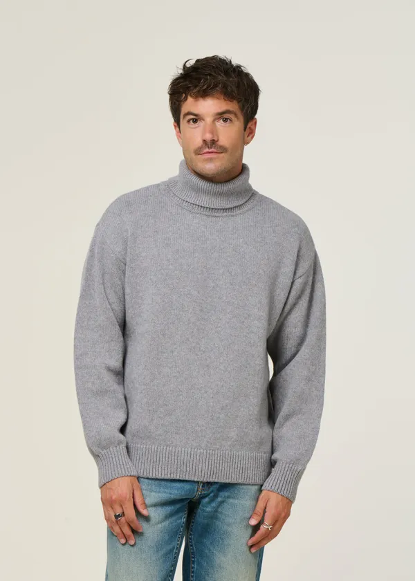 Pull col roulé en laine mérinos recyclée | gris "merino wool turtleneck heather grey", Colorful Standard