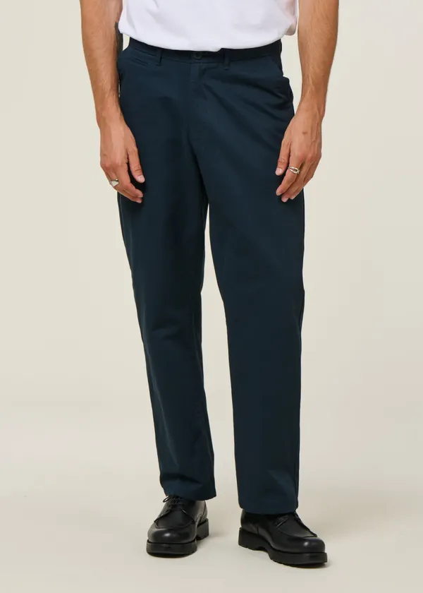 Chino droit en coton bio | marine "flint twill chino - total eclipse", Knowledge Cotton Apparel