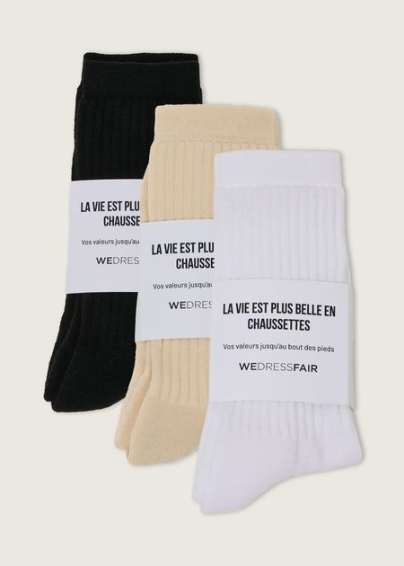 Pack de 3 paires de chaussettes en coton bio | blanc - noir - écru - WeDressFair