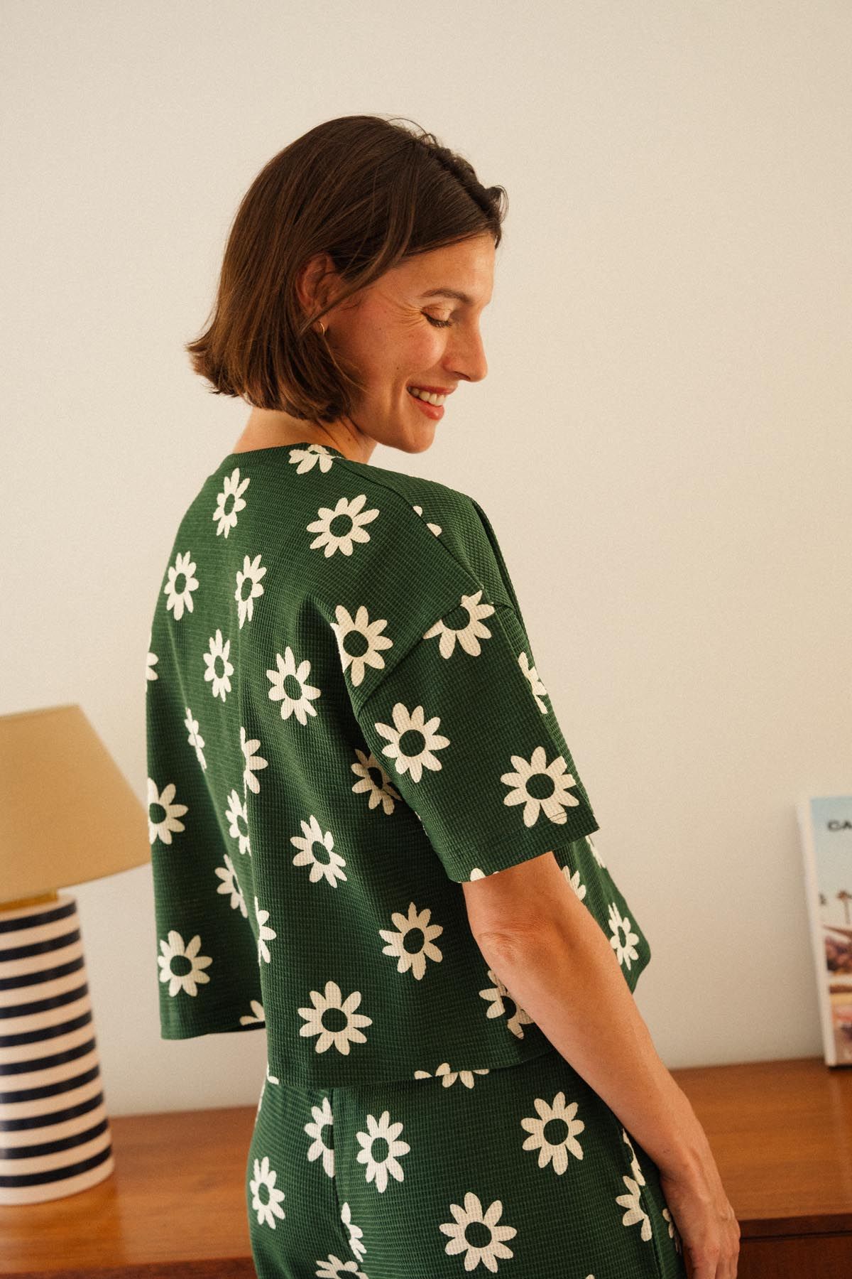 Pyjama long gaufré coton bio | dahlia vert, We Are Jolies, photo 3