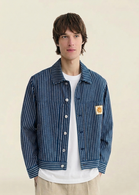 Veste en coton bio | rayé "railway stripes bruno jacket" - Thinking Mu