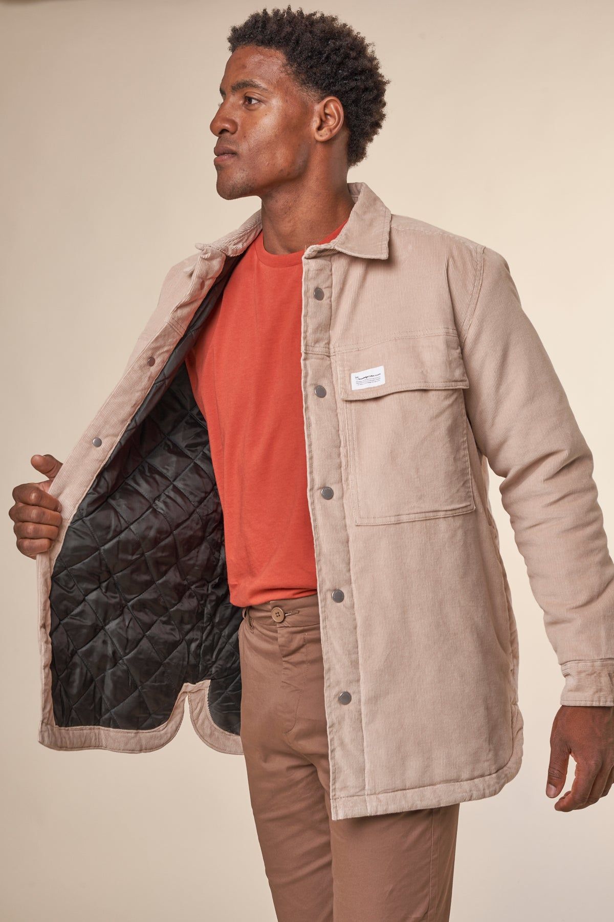 Blouson velours en coton bio et matière recyclée | beige "corduroy overshirt light feather gray", Knowledge Cotton Apparel, photo 3