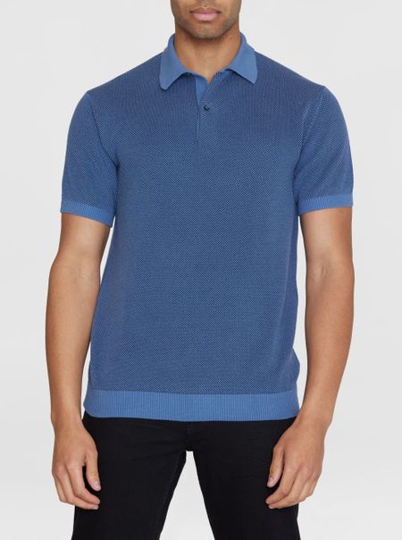 Polo en tricot de coton bio | bleu "regular two toned knitted polo moonlight blue"