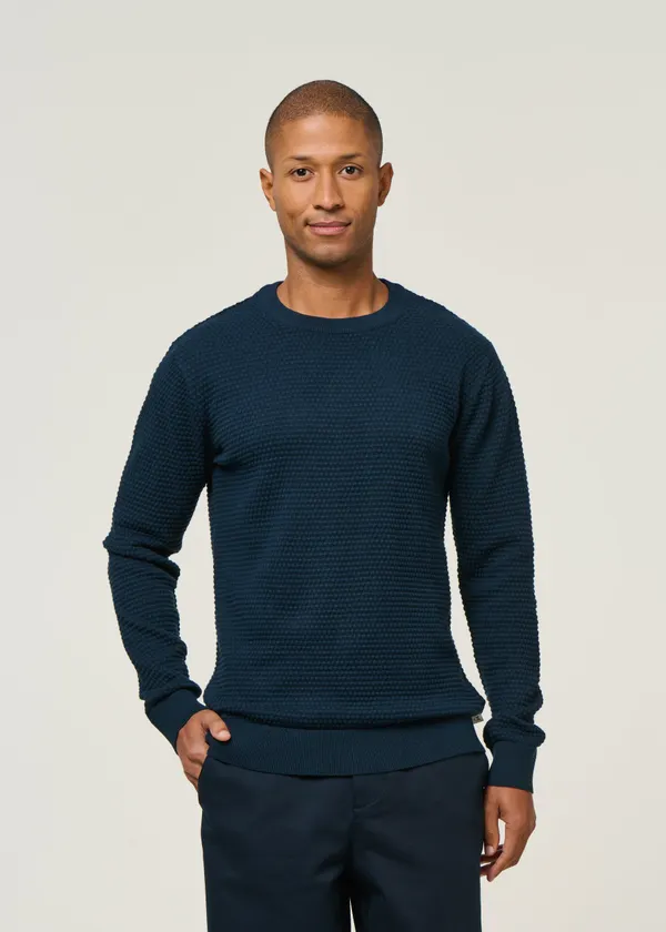 Pull en coton bio | marine "vagn regular bubble knit crew neck total eclipse", Knowledge Cotton Apparel