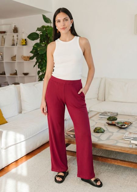Pantalon fluide en Tencel côtelé taille élastiquée "Tania" | framboise - WeDressFair