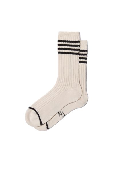 Chaussettes hautes en coton bio | écrues rayées "women tennis socks stripe offwhite/black"