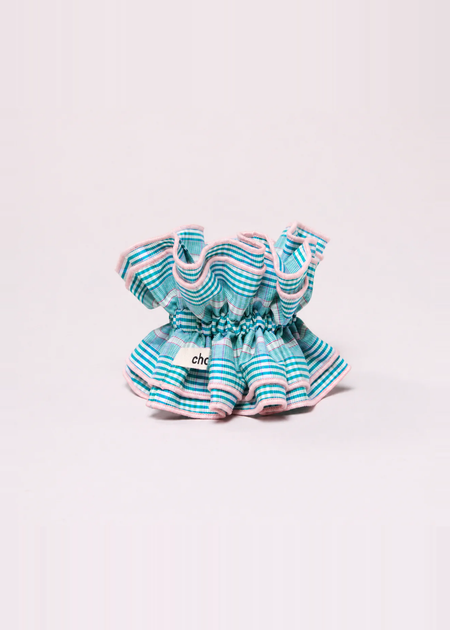 Maxi chouchou en matière upcyclée tartan vert / rose - vert