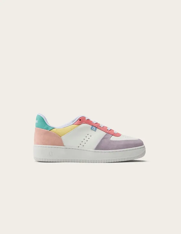 Baskets en cuir recyclé | blanc "baskets basses maxence f - lilas blanc rose", Odaje ex M.Moustache