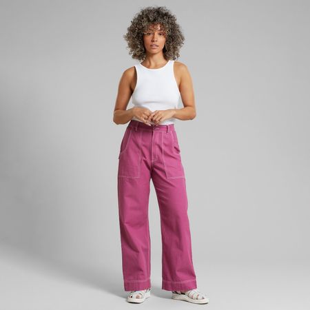 Pantalon cargo en coton bio | rose "workwear pants vara canvas violet purple red"