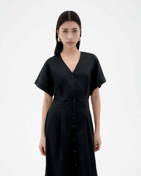 Robe midi en coton bio | noir "black laura dress", Thinking Mu, photo 4