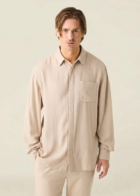 Chemise en coton biologique | beige "Linen-mix shirt vegan - 1228 light feather gray" - Knowledge Cotton Apparel