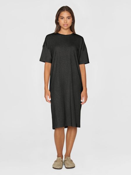Robe midi en coton bio | noir "loose fit midi boat neck jersey dress black jet"