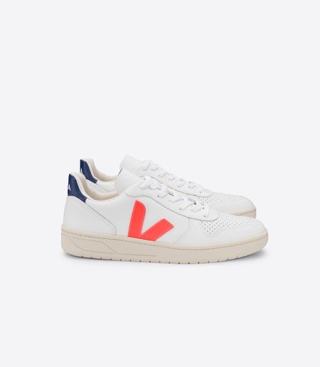 Baskets v-10 leather extra white orange cobalt
