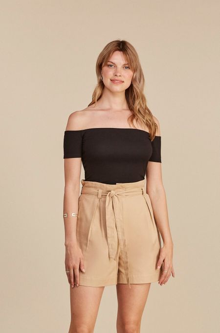 Top noir épaules dénudées en coton bio - uma