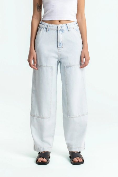 Jean ballon en coton biologique | blanc "leyda - chase super light marble"