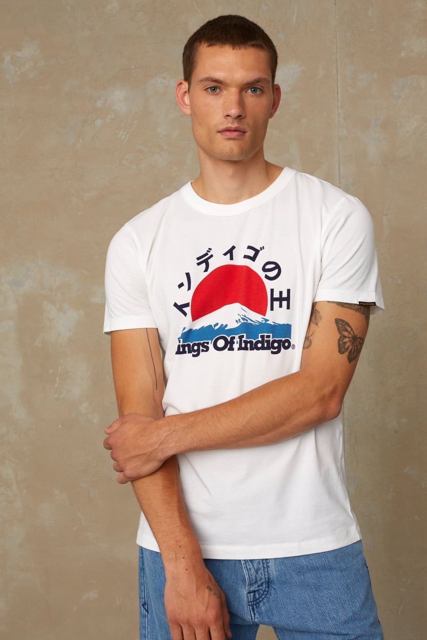 T-shirt blanc à imprimés japonais en coton bio - darius, Kings of Indigo, photo 1