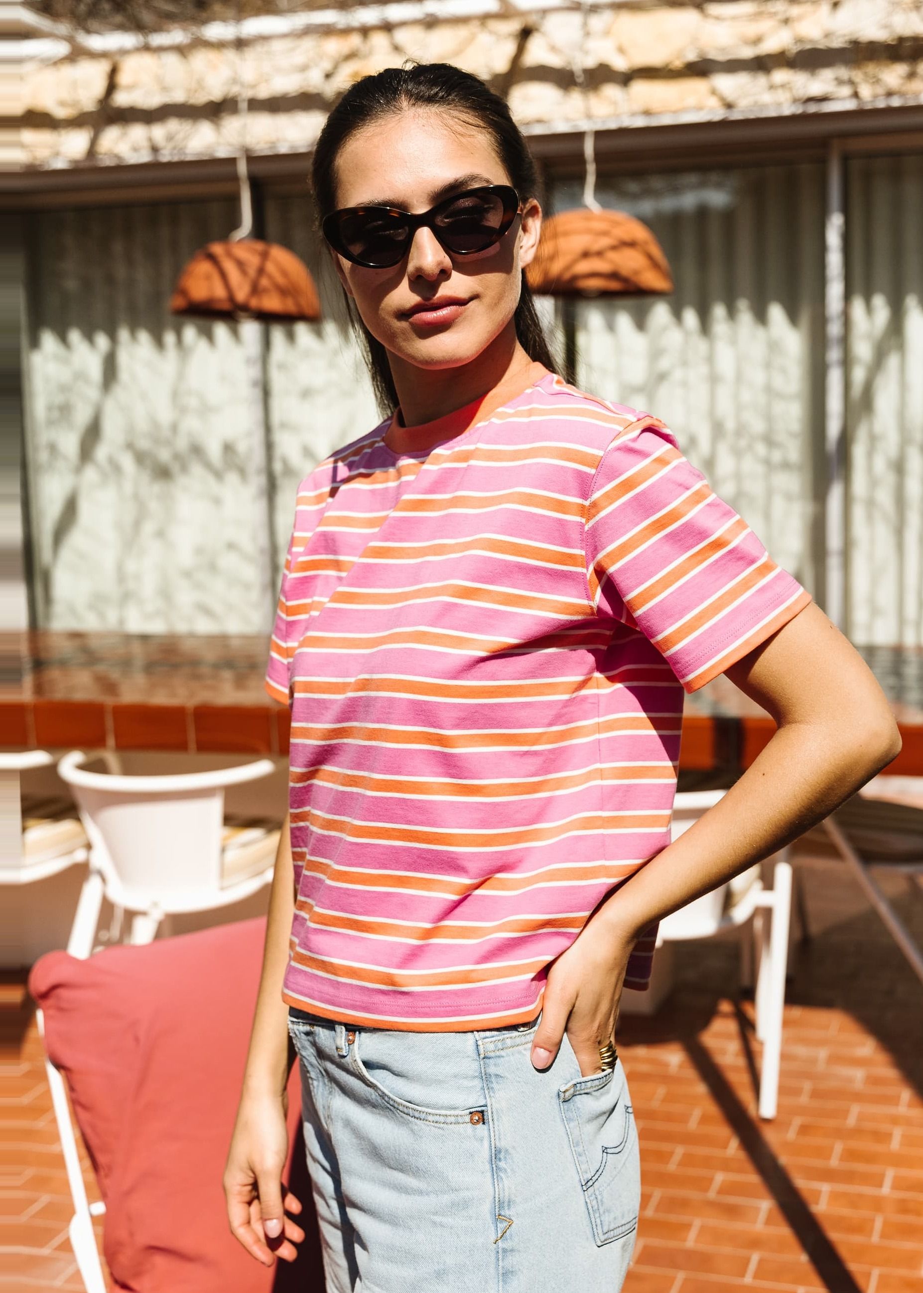 T-shirt boxy en coton bio | rayé rose, WeDressFair, photo 1