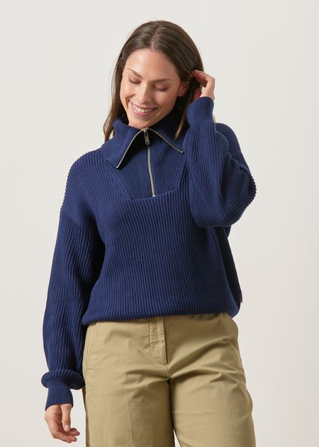 Pull camionneur en coton bio | bleu "Vanisé rib knit troyer - tinted navy", Armedangels