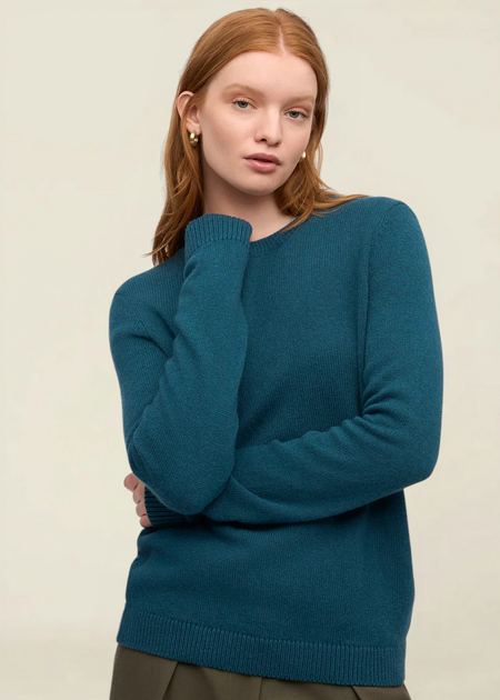 Pull en laine mérinos recyclée | turquoise "women classic merino wool crew - ocean green"